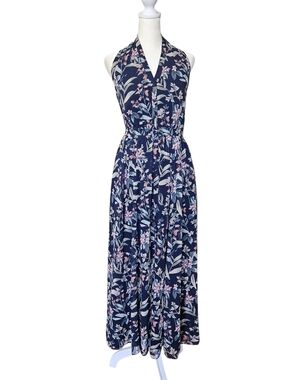 Gal Meets Glam Navy Floral Halter Maxi Dress